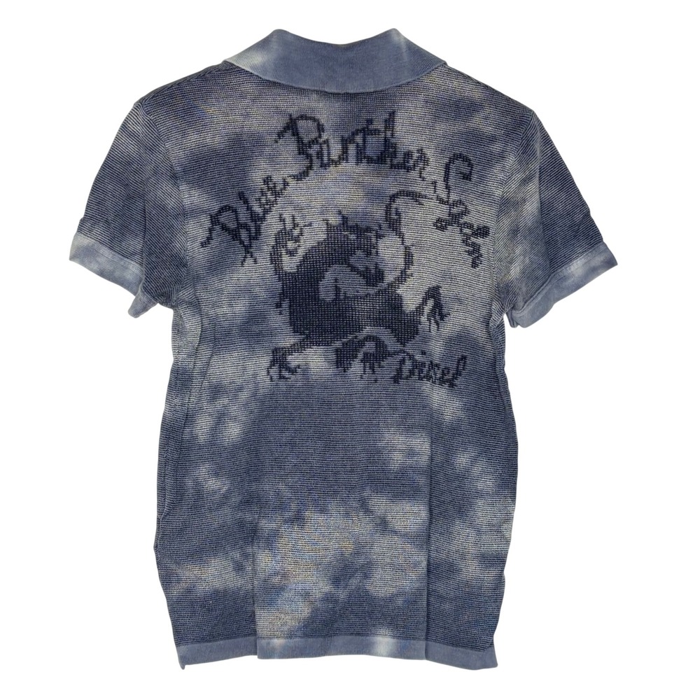 Diesel Polo Shirt Size‎ M Blue Tie Dye Black Panther Squad Graphic Short Sleeve